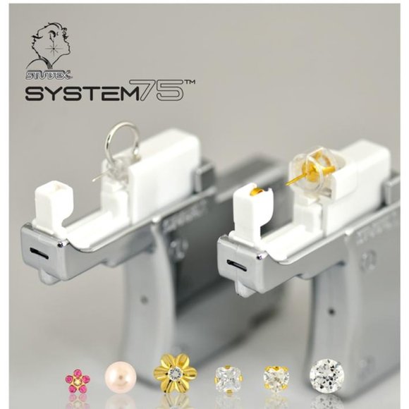 Studex Gold Plated Daisy with AB Crystal and October Rose Ear Piercing Earrings - Picture 2 of 3